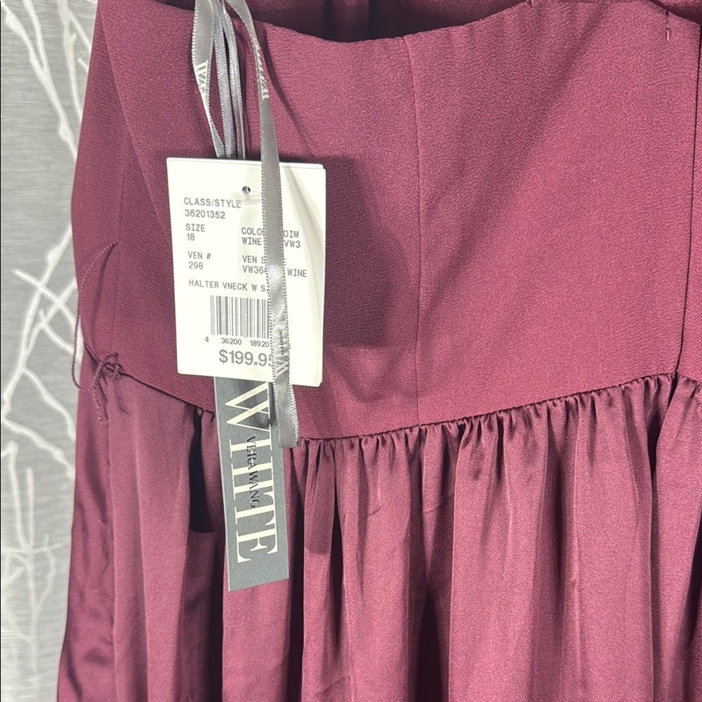 Vera Wang White Halter Maxi Dress Burgundy Size 18 NWT - Picture 6 of 8